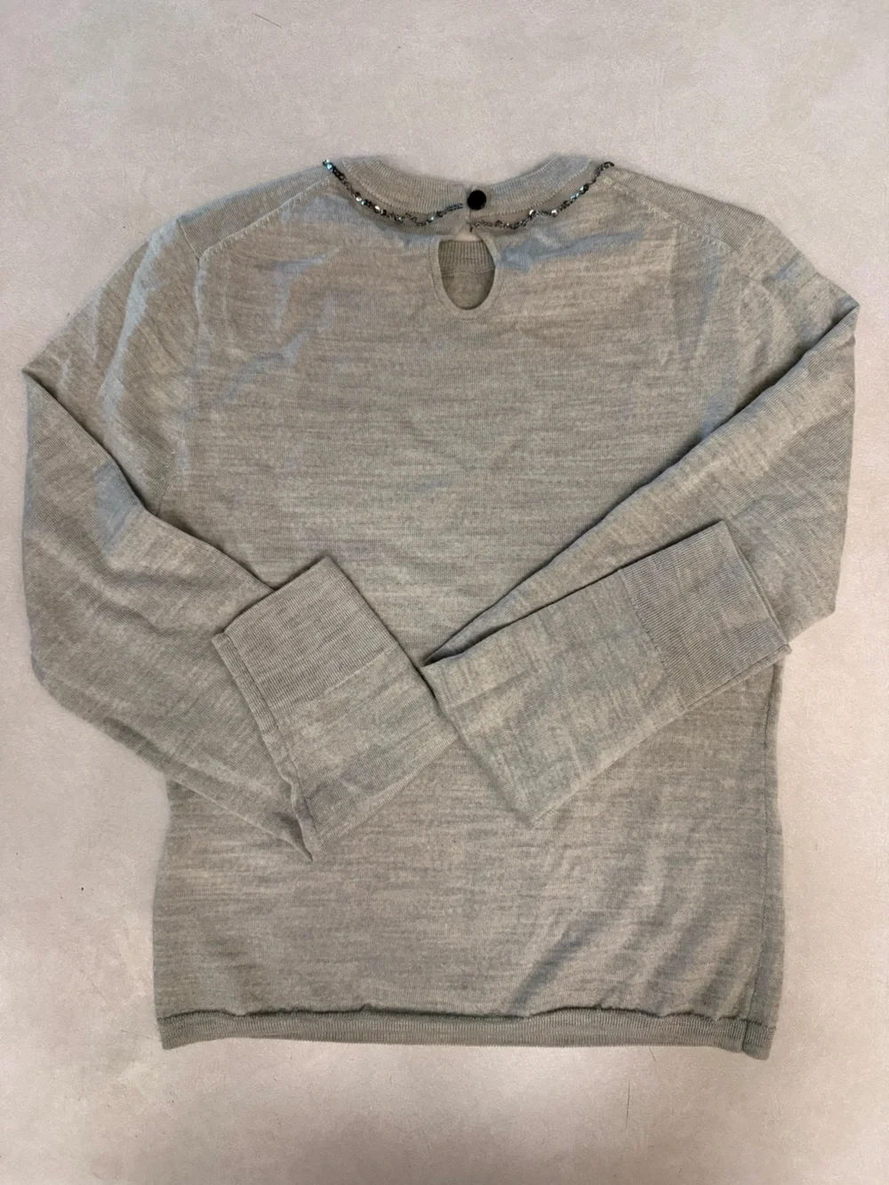 J. Crew Light Gray Bead-Trim Wool Sweater